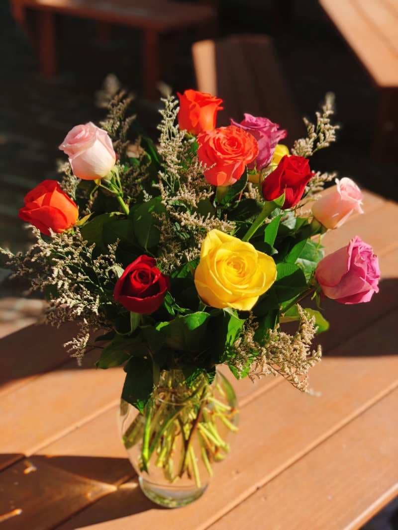 Mixed Color Roses in Vase