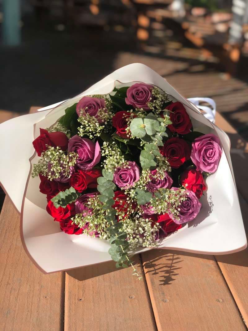 2 Dozen Red and Purple Roses Wrap