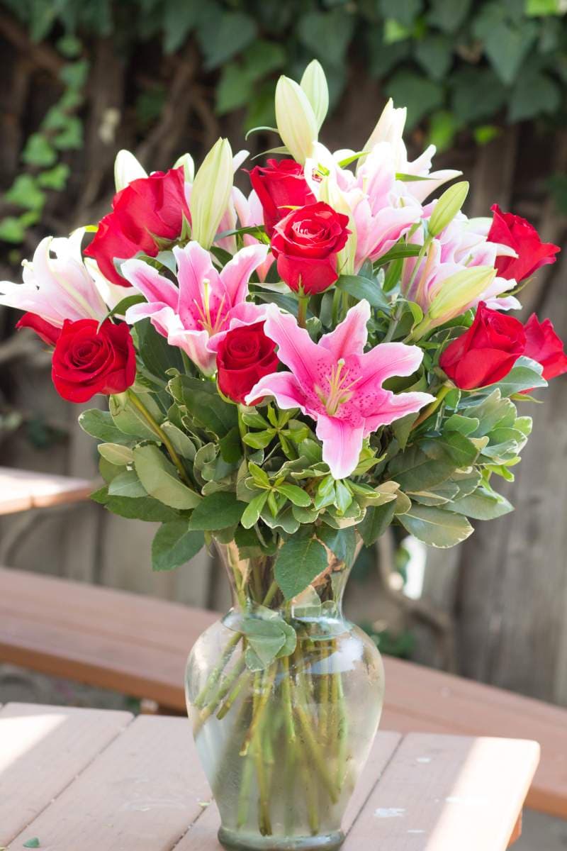 Lily and Red Rose Arrangement