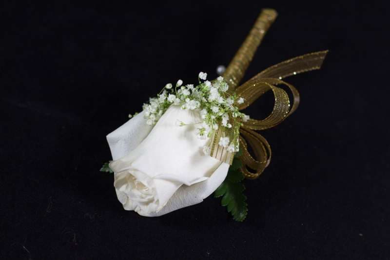 Boutonniere (White Rose & Gold Ribbon)