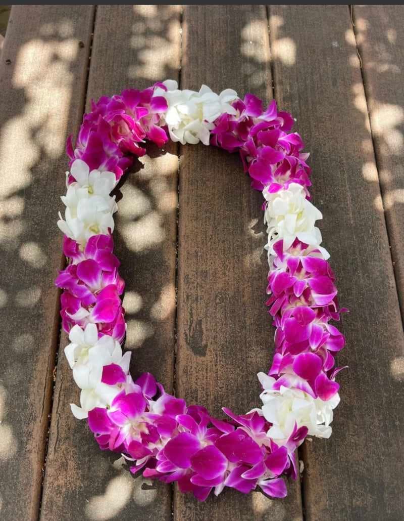 Graduation Orchids Lei (Purple and White)