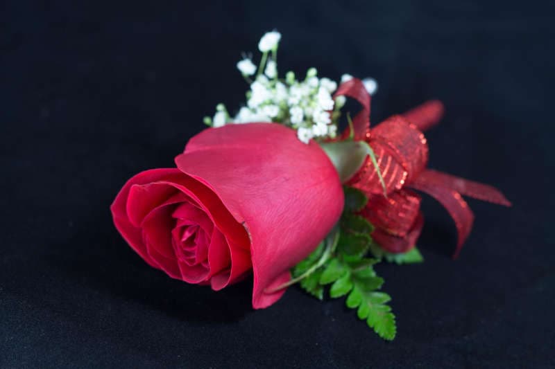Boutonniere (Red Rose & Red Ribbon)