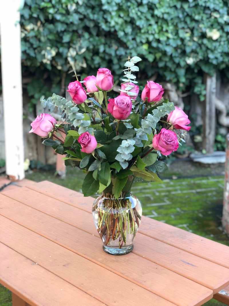 Purple Rose Dozen Arranged